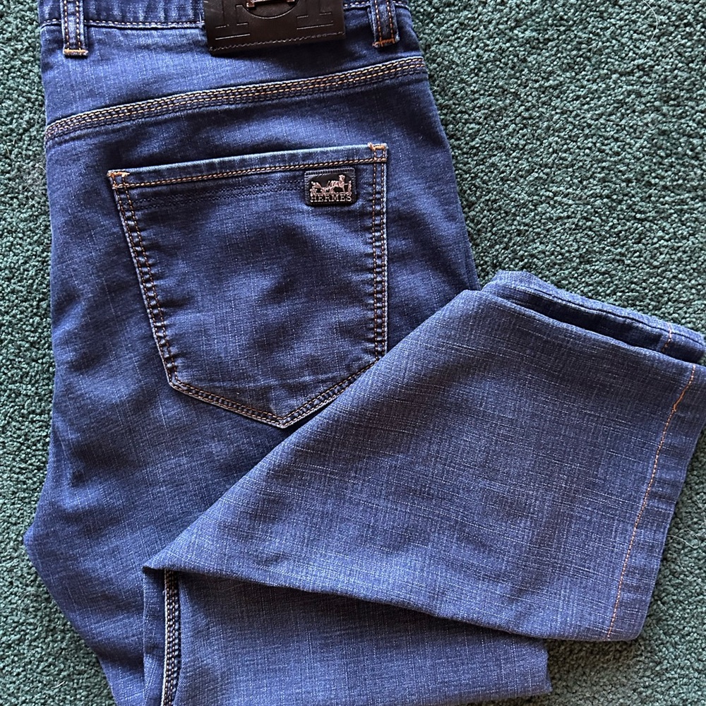 HERMES Paris Le Denim Stretch Straight Leg Jeans. Size W L PETITE